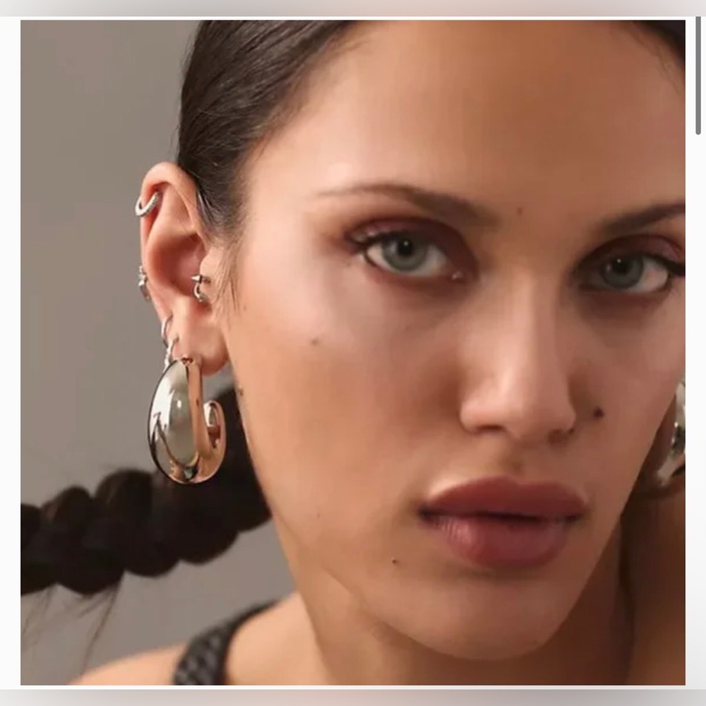 House Of Harlow hoh Chunky Crescent Silver plated Hoop Statement Earrings‎ new